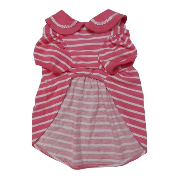 EUC Blueberry Large Pink & White Striped Dog Dress with Pink Collar & White Bow - Picture 2 of 6